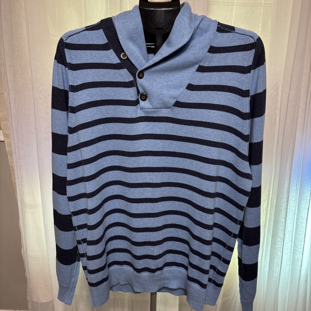 14th & Union STRIPED SWEATER  Blue Shawl Neck LARGE